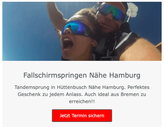Hamburg Fallschirmspringen Tandemsprung Fallschirmsprung Hüttenbusch Geschenk Gutschein