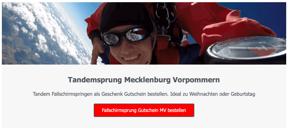 Barth Mecklenburg Vorpommern Tandemsprung Fallschirmsprung Fallschirmspringen Stralsund Geschenk Gutschein