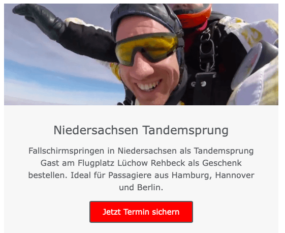 Niedersachsen Fallschirmspringen Tandemsprung Fallschirmsprung Geschenk Gutschein Lüchow Rehbeck Nahe Hamburg