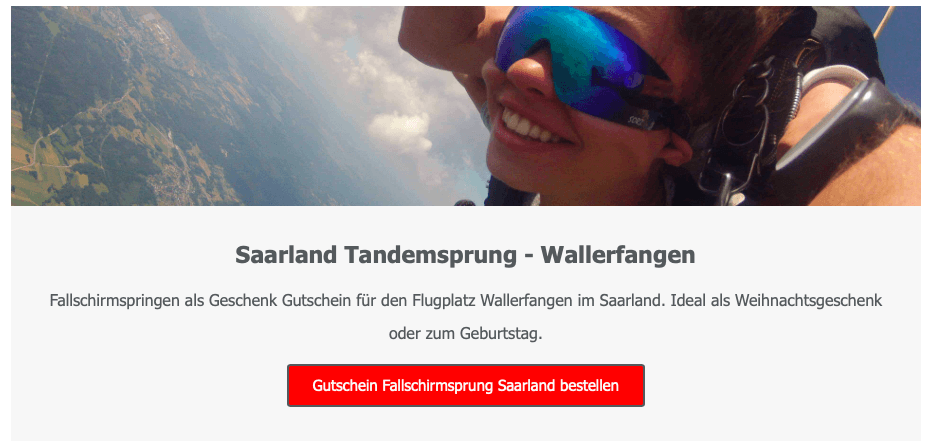 Tandemsprung Saarland Fallschirmspringen Fallschirmsprung Geschenk Gutschein