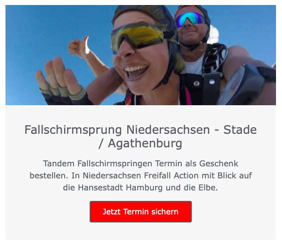 Hamburg / Niedersachsen Tandemsprung Fallschirmspringen Fallschirmsprung Stade Agathenburg Geschenk Gutschein