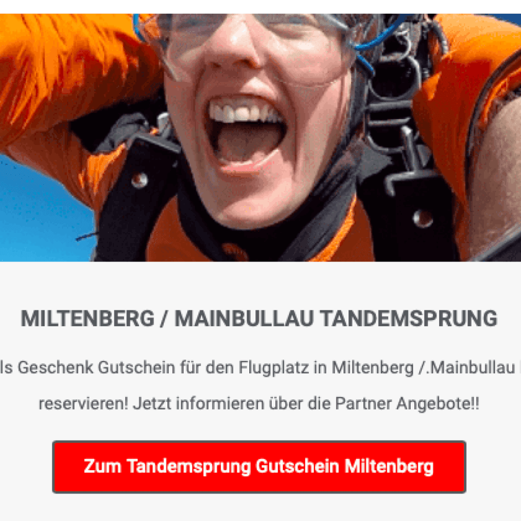 Tandemsprung Miltenberg Mainbullau Nähe Hessen Fallschirmsprung Fallschirmspringen Geschenk Gutschein