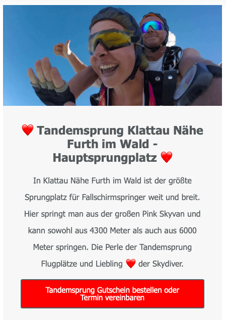 Niederbayern Tandemsprung Klattau Furth im Wald Geschenk Gutschein Fallschirmspringen